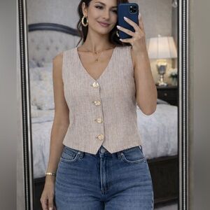 Sleeveless Beige Button-Up Women's Top